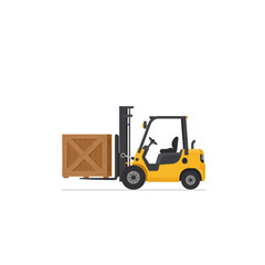 Forklift Carrying Wooden Crate Logistics and Delivery Illustration on White
