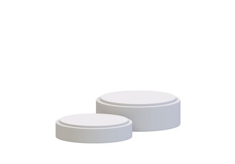 White minimalist podium, dual-tiered, product display, 3D render, transparent background, for showcase design