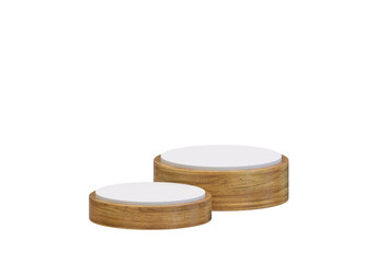 Wooden dual-tiered podium, realistic 3D render, transparent background, perfect for product display and branding