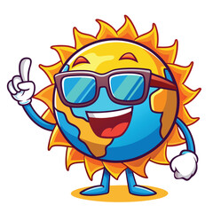 A cartoon sun, grinning broadly, wearing cool sunglasses and cheerfully waving.  Bright yellow, radiating happiness.
