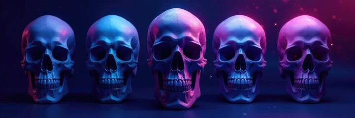 Obraz premium Skulls in gradient with dark blues and purples, skull, abstract, macabre