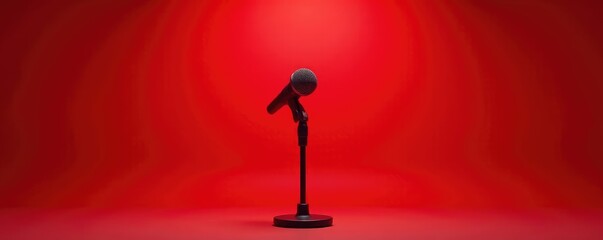 Sleek mic positioned in front of bold red backdrop, props, backdrops, red