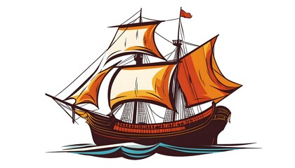 Obraz premium Stylized drawing of a historic sailing ship on the water