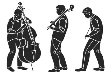 set of Cello man silhouette vector illustration