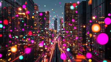 Fototapeta premium City lights at night, colorful bokeh, urban street. Possible stock photo