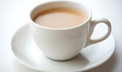 White teacup and saucer, simple drink, still life, close-up