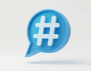 Obraz premium 3D icon light blue speech bubble containing a white hashtag symbol