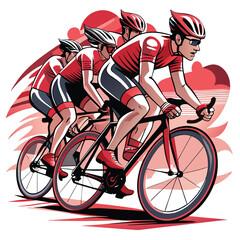 Fototapeta premium A breathtaking photograph of competitive cyclists forming a perfect 'S' curve during a high-speed race, showcasing dynamic movement and athleticism.