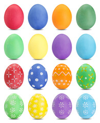 Easter eggs in different colors isolated on white, set