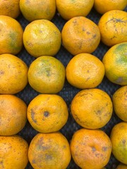pile of oranges in a market stall