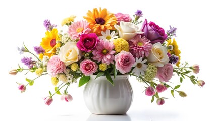 Obraz premium Colorful Flower Bouquet in White Vase