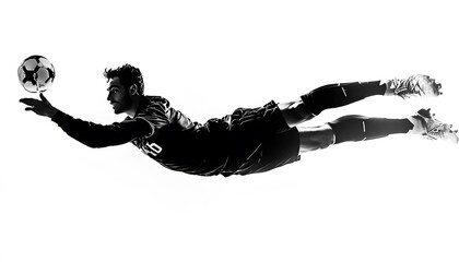 Fototapeta premium Soccer Goalie Makes a Spectacular Diving Save