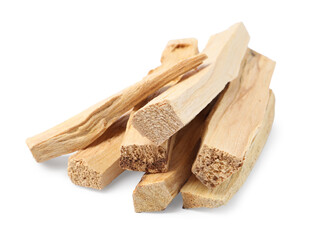 Pile of palo santo sticks isolated on white