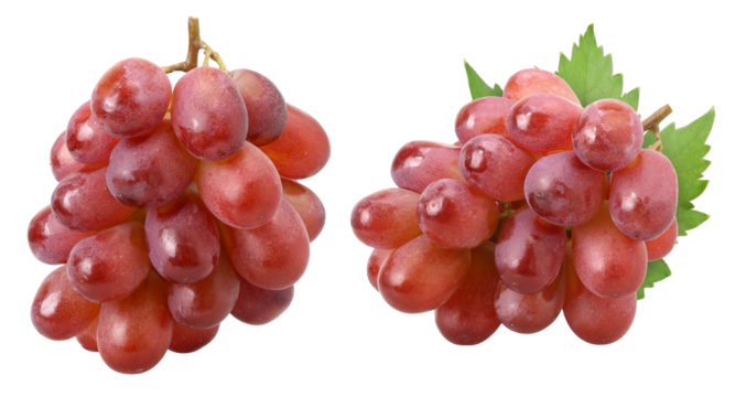 Red grape cluster (Crimson Red Seedless Grapes) with leaves isolated, transparent PNG, PNG format, Collection, cut out
