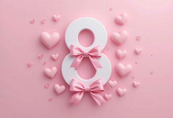 Fototapeta premium Celebrating International Women's Day with Number Eight, Bows, and Hearts