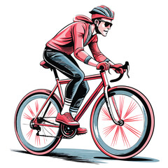 Obraz premium Create a minimalist black silhouette of a cyclist in motion, pedaling a bicycle against a white background. Emphasize dynamic movement and simple lines.