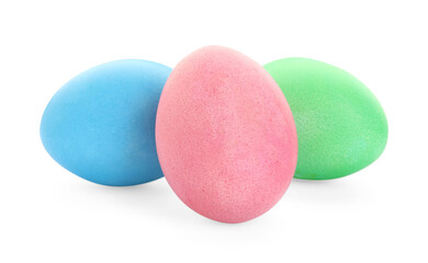 Happy Easter. Bright painted eggs isolated on white
