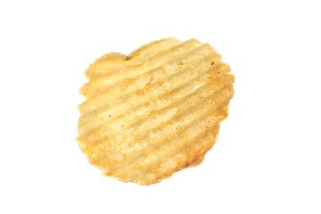 One tasty ridged potato chip in air isolated on white