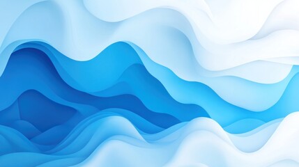 Fototapeta premium Abstract blue and white wavy paper cut design.
