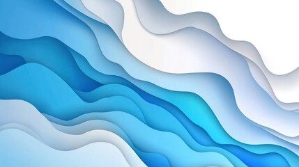 Naklejka premium Abstract blue and white layered paper cut wave background.