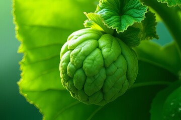 Fototapeta premium Close-up of a vibrant green fruit bud on a plant
