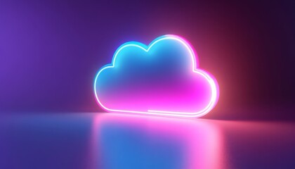 Neon cloud symbol in a purple and pink studio setting