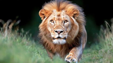 Fototapeta premium Majestic African Lion Charging Wildlife Photography Nature Image
