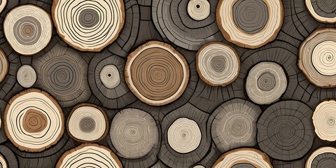 Artistic Wood Pile, Rings and Texture Creating a Dynamic Visual Pattern