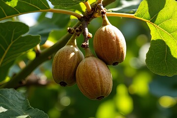 Obraz premium Close-up of Figs Growing on a Tree Branch