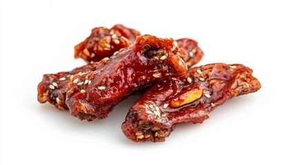 Delicious Spicy Glazed Chicken Wings Sesame Seeds Appetizer Food Photography Studio Shot White Background Tasty Dish Restaurant Menu Recipe Asian     