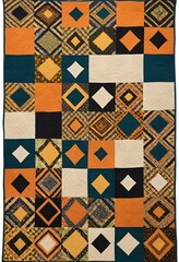 Fototapeta premium Geometric Quilt Design, A Patchwork of Textures and Vibrant Colors