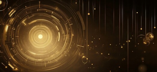 Golden futuristic circular design with falling particles