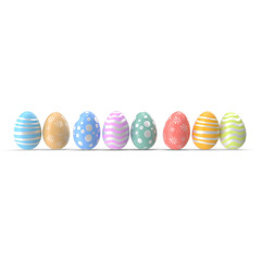 3d Isolated Render Row of Colorful Easter Eggs