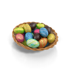 3d Isolated Render Basket of Colorful Easter Eggs