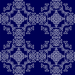 stitch Japanese Sashiko pattern embroidery abstract seamless geometric ornaments white stitch line artwork indigo blue background fashion design template decoration hand drawn printed needlework quilt