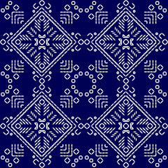 stitch Japanese Sashiko pattern embroidery abstract seamless geometric ornaments white stitch line artwork indigo blue background fashion design template decoration hand drawn printed needlework quilt