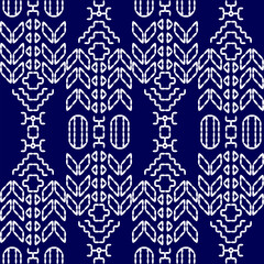 stitch Japanese Sashiko pattern embroidery abstract seamless geometric ornaments white stitch line artwork indigo blue background fashion design template decoration hand drawn printed needlework quilt
