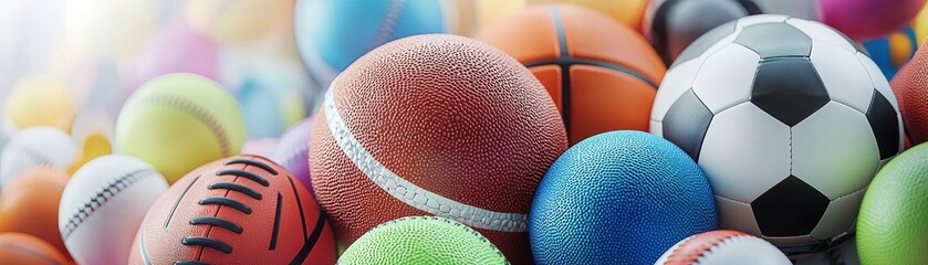 Variety of sports balls close-up