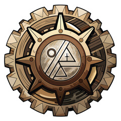 A detailed illustration of a Norse rune, specifically Algiz, morphing into intricate clockwork mechanisms, steampunk aesthetic.