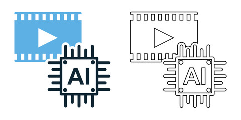 AI video icon vector with a modern and tech inspired design. Perfect for artificial intelligence, video processing, machine learning, automation, media editing, and digital streaming