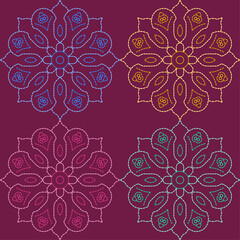  stitch embroidery fabric pattern needlework seamless geometric abstract culture decorative hand drawn tribal asian template printed colorful line artwork black background quilt wallpaper 