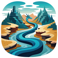 A majestic river, its meandering course intricately shaped like a colossal dragon, its body forming the landscape.
