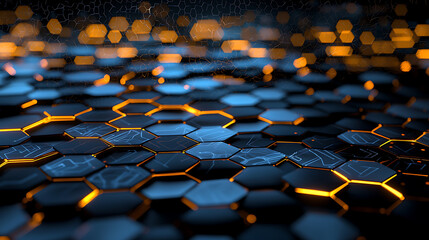 Obraz premium A close up of a black and orange hexagonal pattern. generated using AI