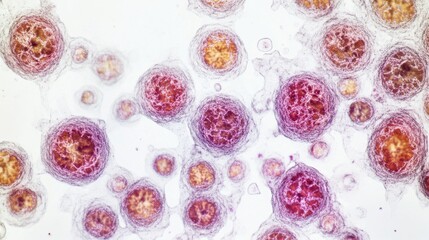 Aging cells under magnification in a research lab. Featuring the breakdown of cells and biological aging