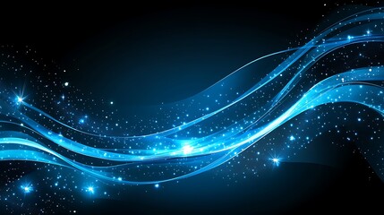 Blue waves, sparkle, dark background, abstract art