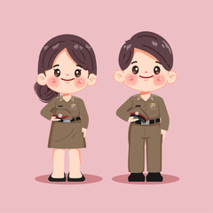 Cute cartoon Thai policeman and policewoman character. vector premium.