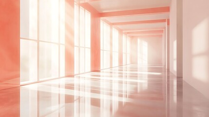 Obraz premium Sunlit corridor, modern building, interior design