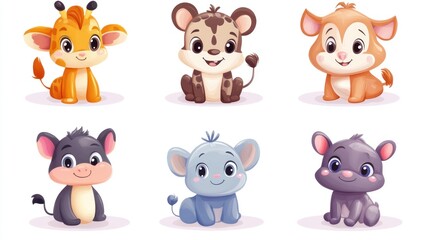 Obraz premium Cute cartoon animal characters.