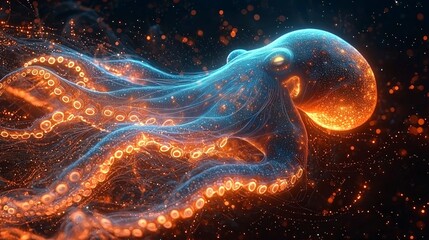 Glowing Octopus  AI Generated Abstract Ocean Life Art