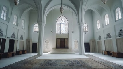 Obraz premium Serene Interior of a Grand Mosque with Arched Architecture
